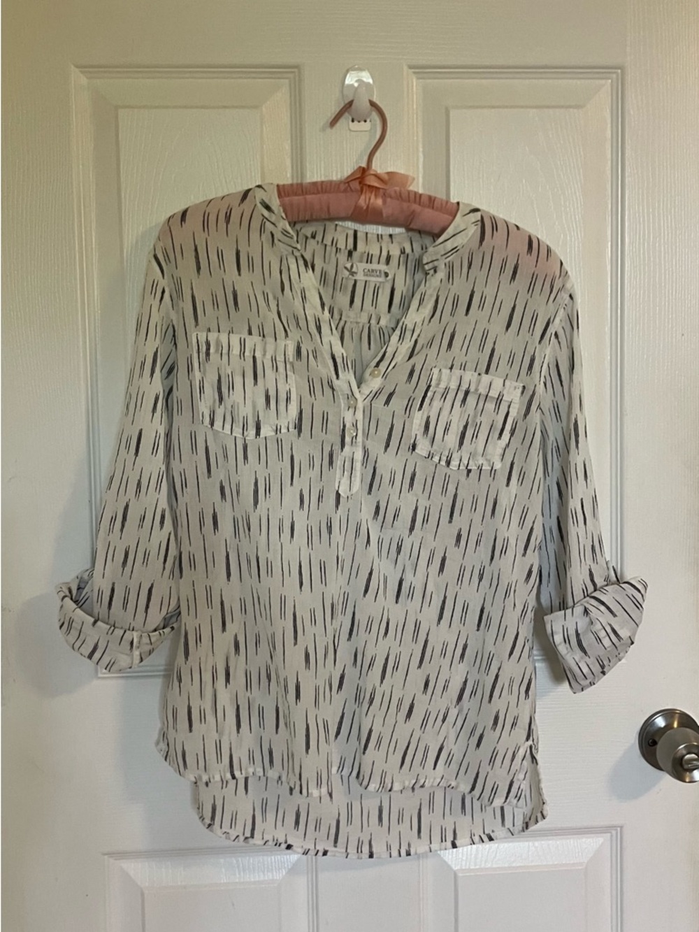 Carve Designs Cream Blouse with Black Dash Print